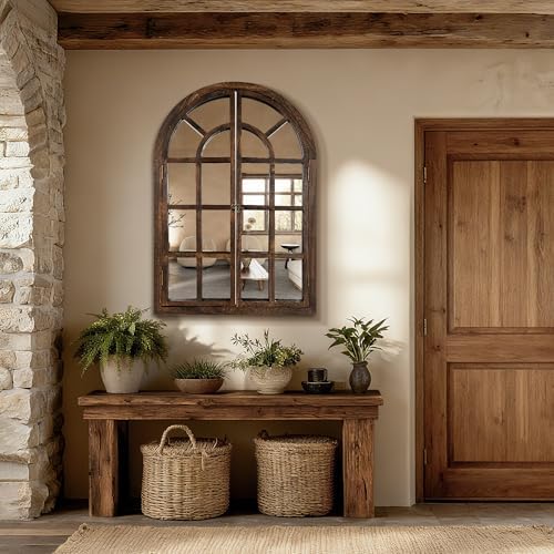 Farmhouse Window Mirror for Wall, 40”x28” Rustic Vintage Arch Mirror - Image 6