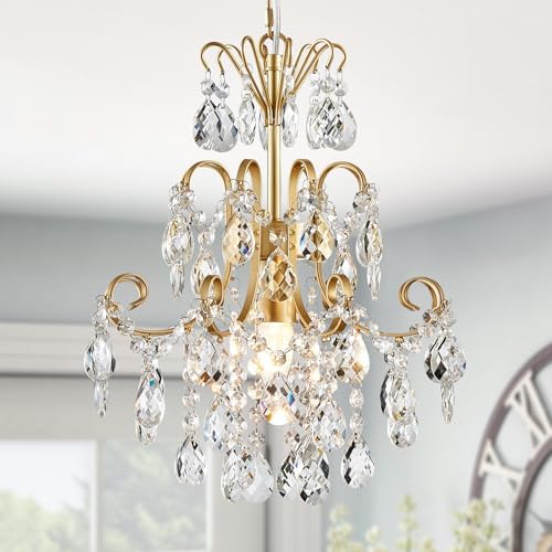 WUZUPS Crystal Chandelier 1-Light Pendant Ceiling Light Modern Lighting Fixture for Bedroom Hallway Bar Kitchen Bathroom, H 15.7" x W 13.8", E26 Base, Gold by WUZUPSNEWARRIVALCHANDELIERS