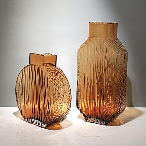 GRFIT Decorative Vase Brown Transparent Glass Vase Home Coffee Table Office Desktop Restaurant Decoration Vase Modern Small Mouth Vase Ceramic Vase Glass Vase Hydroponic Flower Vase (Size : Brass) - Image 6