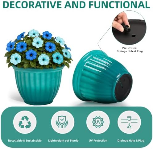 Autodaya 15" Large Planters For Outdoor Plants Set Of 2 Plastic Flower Pots - Image 5