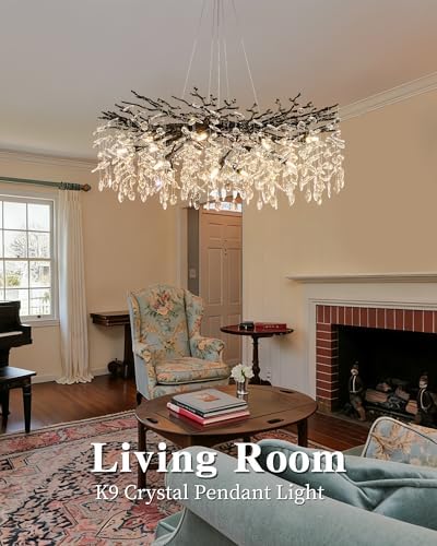 Modern Black Tree Branch Crystal Chandelier Luxury Crystal Pendant Lighting 40" Contemporary 14-Light Chandeliers for Dining Room Kitchen Bedroom Living Room - Image 4