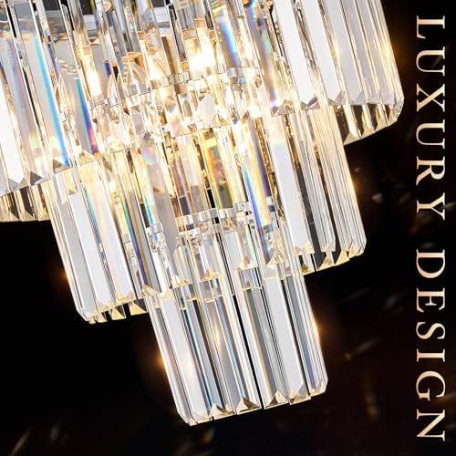 CATINER 16" Modern Crystal Chandeliers,6 Lights Chrome Round Light Fixture - Image 6