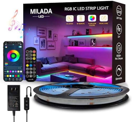 COB RGB Smart IC Strip Lights 20FT/6M UL-Color Flowing Strip Light by MILADALED