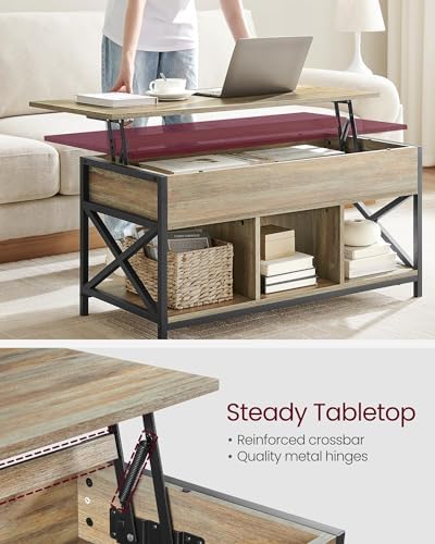 VASAGLE Lift Top Coffee Table with Storage Shelf, 3 Compartments - Image 5