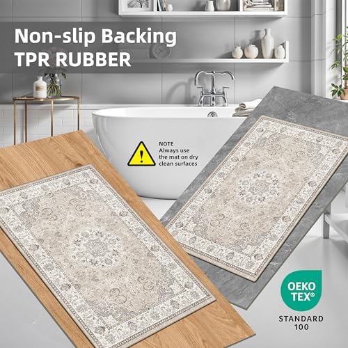 2-Piece Kitchen Runner Rug Set: Washable Non-Slip Floor Mats for Sink & Stove Cooking Area Soft Low Pile Water-Resistant Carpet for Dishwasher Fridge Fronts Durable Kitchen Island Mats(2x3+2x4,Beige) - Image 6
