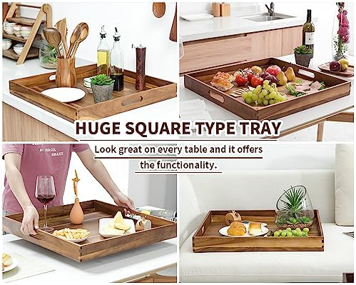 Extra Large Acacia Ottoman Tray, Generously 22" Square Wooden Serving Tray - Image 6