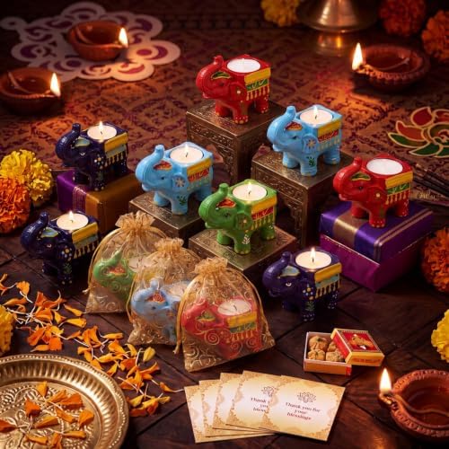 Pinkunn 16 Sets Diwali Return Gifts for Pooja Elephant Tealight Holder by Pinkunn