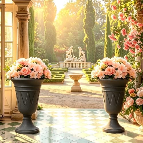 NicBex 24" Tall Urn Planters for Outdoor Plants Set of 2 - Grey Trophy - Image 5
