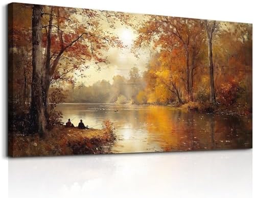 FUHAIHUA Canvas Wall Art For Living Room Large Wall Decor For Bedroom Modern Office Wall Decorations Saffron Yellow Tree Landscape Painting Forest Pictures Artwork Ready To Hang Home Decor 20"x40" by FUHAIHUA