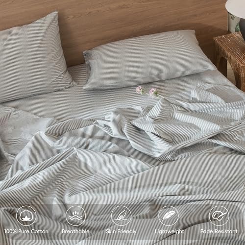 MooMee Striped Duvet Cover Set 100% Washed Cotton Linen Like Queen - Image 3