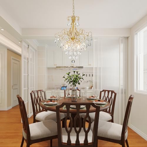 WUZUPS Crystal Chandelier 5-Light Pendant Ceiling Light Modern Lighting Fixture for Dining Room Hallway Bedroom Kitchen Bathroom, H 22.4" x W 18.3", E12 Base, Gold - Image 7