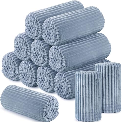 Buryeah 12 Pcs Flannel Blankets Bulk,Fall Outdoor Wedding, Dusty Blue by Buryeah