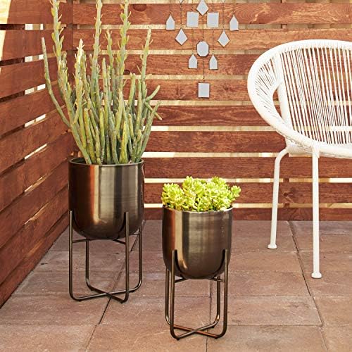 Deco 79 Metal Round Planter with Removable Stand, Set of 2 16", 13"H, Black - Image 2