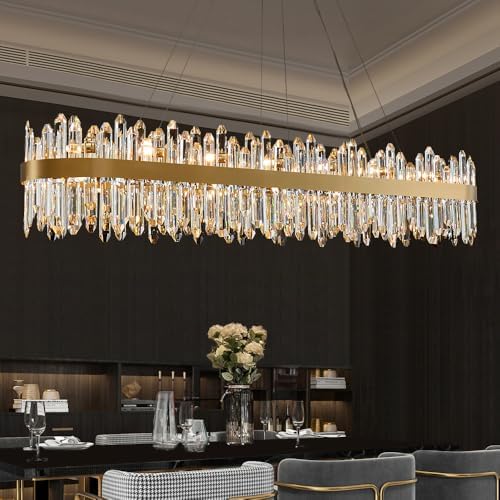 Gold Oval Crystal Chandelier L57 inch, 32-Lights Gold Chandeliers Modern Crystal Chandelier Pendant Light Fixture G9 Lights Pendant Ceiling Light for Dining Living Room Kitchen Island by LIZZTREE