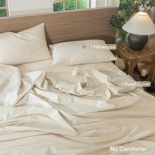 MooMee Striped Duvet Cover Set 100% Washed Cotton Linen Like Twin - Image 2