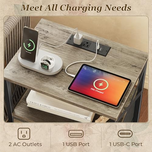 Huuger Night Stand with Charger Station, USB-C Port, End Table - Image 4