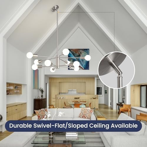 RUIYEY Modern Sputnik Chandeliers Light, 10 Lights Brushed Nickel Chandeliers for Dining Room, E26 Height Adjustable Chandelier Ceiling Lighting Fixture for Farmhouse Kitchen Island Living Room Foyer - Image 4