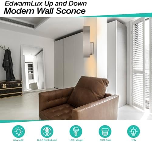 Edwarmlux Indoor Wall Sconces, Modern Wall Lights, Up and Down Wall Mount Light, Dimmable Hardwired Wall Light for Bedroom, Living Room, Hallway, GU10 Bulbs Excluded (Brushed Nickel) - Image 4