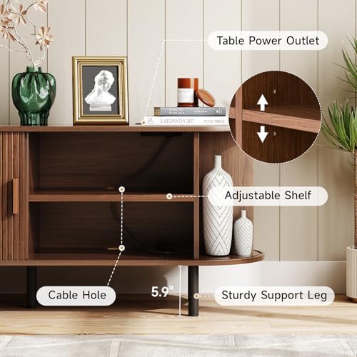 ONBRILL 70.8" TV Stand with Power Outlet & Storage for TVs up to 75” Walnut - Image 6