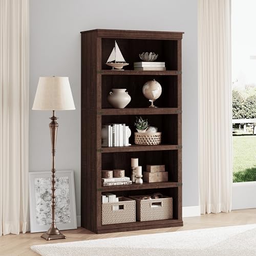 GarveeHome 5 Tier Farmhouse Bookcase, 67.4" Tall Book Shelf with Storage - Image 4
