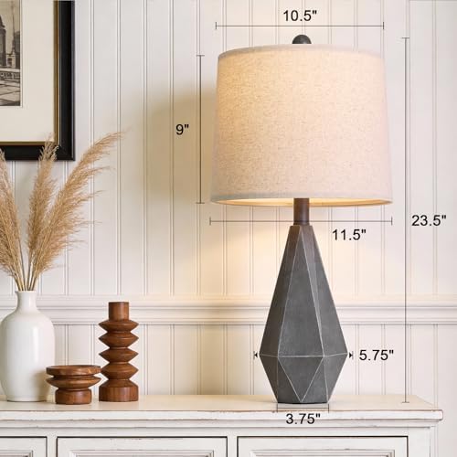 PoKat 23.5'' Farmhouse Table Lamps Set of 2, Rustic Nightstand Lamps for Bedroom, Classic Bedside Lamps for Living Room Office Sideboard with Linen Shade Distressed (Deep Grey) - Image 6