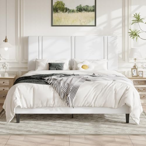 Allewie Cal King Platform Bed Frame with Velvet Upholstered Headboard by Allewie