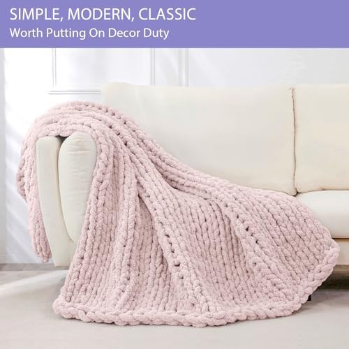 Bigacogo Chunky Knit Throw Blanket for Couch, 40x60 inches, Rose Tan - Image 3