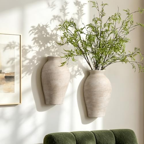 Vanselia 2 Pack Ceramic Wall Vase Home Decor Hanging Planter (11.8" Retro) - Image 3