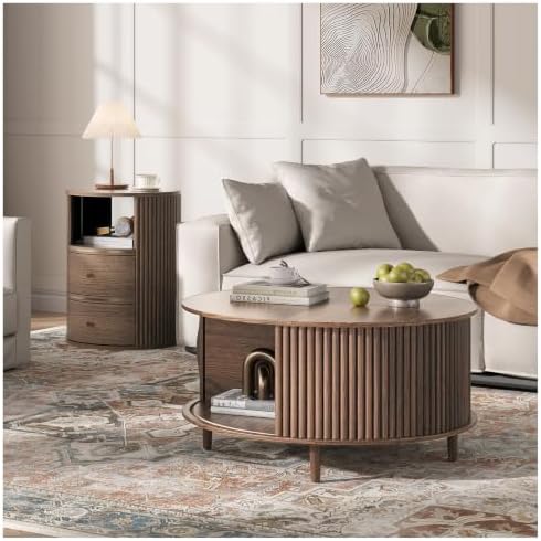 JOINICE Round Coffee Table and End Table Set,Walnut by Joinice