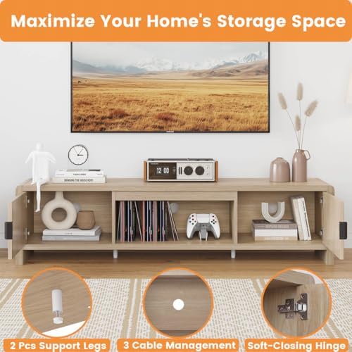 FATORRI TV Stand for TVs up to 75/65/55 Inch, Wood Entertainment Center with Storage, Farmhouse Waveform Fluted-Door Television Media Console for Living Room, Bedroom (63 Inch W, Light Walnut) - Image 5