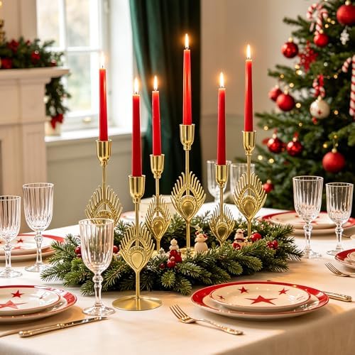 GOESWELL Candle Sconces Decor: Wall Candle Sconces Gold Taper Candle Holders Vintage Candle Holders Set of 3 for Table Centerpieces Living Room (Candlestick Holder) - Image 3