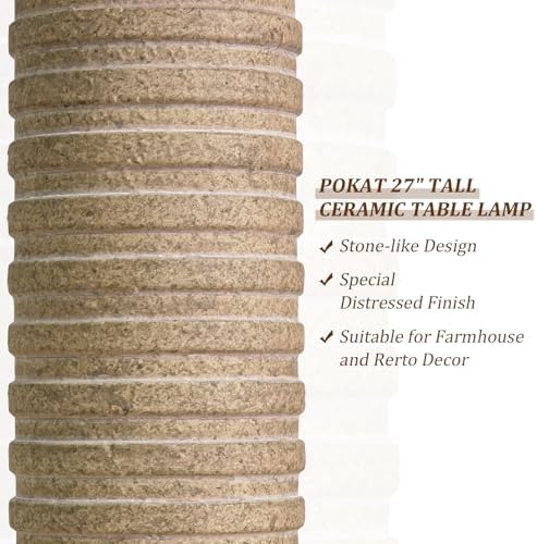 PoKat 27'' Farmhouse Table Lamps Set of 2 for Living Room, Stone-Like - Image 4