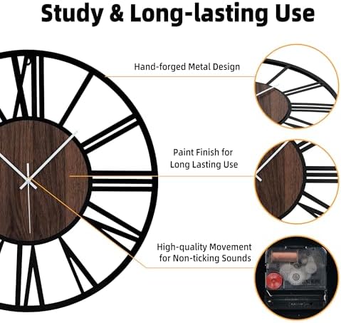 24" Silent Wall Clock – Glow Night Light, Battery Operated - Image 4