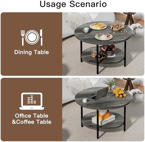 Coffee Tables for Living Room, 27.6" Round Coffee Table, Gray Coffee Table - Image 6