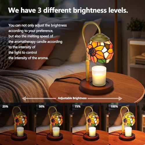 Candle Warmer Lamp, Sunflower Tiffany Stained Glass with 2 Bulbs - Image 5