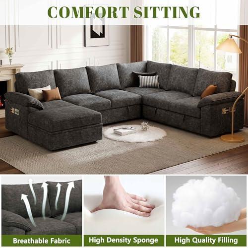 106'' Modular Sectional Sofa with Pull Out Bed, Sleeper Sofa, Dark Gray - Image 5