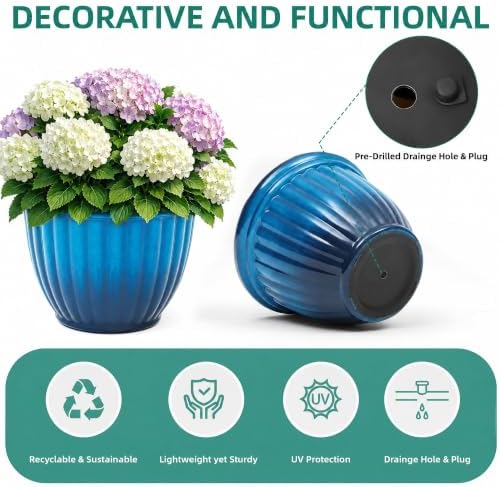 Autodaya 15" Large Planters for Outdoor Plants Set of 2 Plastic Flower Pots - Image 5