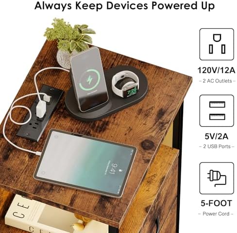 Fixwal Night Stand with 3 Fabric Drawers, Nightstand with Charging Station - Image 5