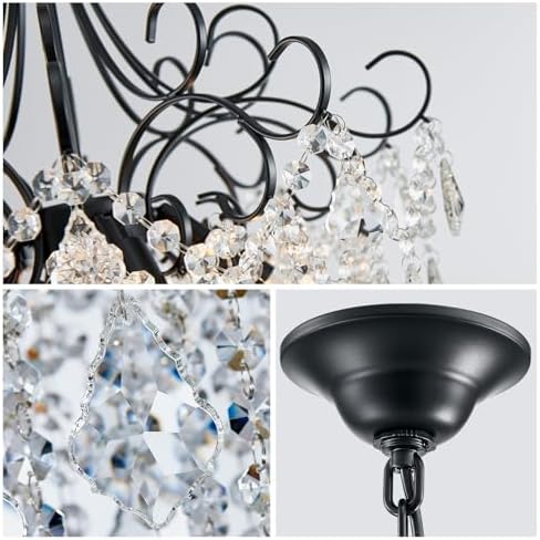 WUZUPS Crystal Chandelier 5-Light Pendant Ceiling Light Modern Lighting Fixture for Dining Room Hallway Bedroom Kitchen Bathroom, H 22.4" x W 18.3", E12 Base, Black - Image 5