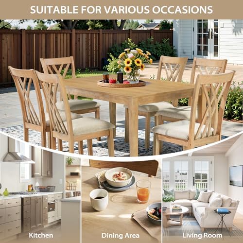 Zevemomo 7-Piece Wood Dining Table Set with 6 Chairs, Natural Wood Color - Image 6