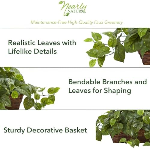 Nearly Natural 34 in Artificial Pothos Ivy Plant with Ledge Basket - Image 4