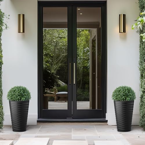 Kante Set of 2 Black Plastic Round Planters 18" Tall Home & Outdoor - Image 3