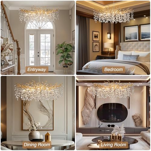 YUYI Modern Crystal Chandelier, 47" Gold Tree Branch Chandeliers, 18-Light Round Chandelier for Dining Room, Living Room, Foyer, Entryway, Kitchen, Bedroom, Luxury K9 Crystal Raindrop Light Fixture - Image 2