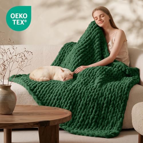 L'AGRATY Chunky Knit Throw Blanket for Couch, 50 x 70 Inches, Olive Green - Image 2