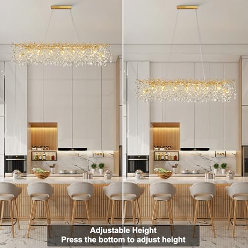 60" Modern Crystal Chandelier, 16-Light Gold Tree Branch Chandelier for Dining Room, Luxury Rectangular K9 Crystal Raindrop Chandeliers Light Fixture for Kitchen Island, Living Room, Foyer, Bedroom - Image 5