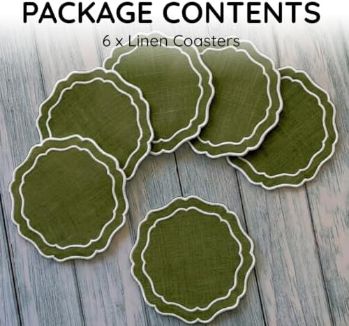 Linen Coasters for Drinks, Set of 6, 4.5 inch, Lime - Image 2