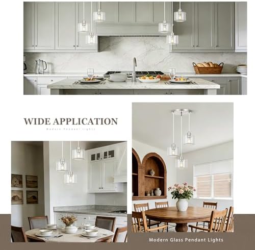 Brushed Nickel Dining Room Chandelier Light Fixture, 3-Light Pendant Lighting with Clear Glass, Modern Kitchen Island Cluster Hanging Pendant Lights for Kitchen Dining Room, OS-YQ8153-3BNC - Image 4