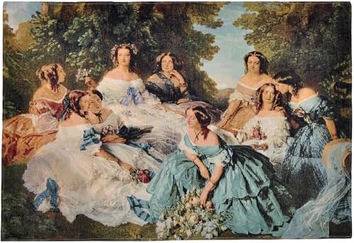 Empress Eugénie & Ladies Tapestry Wall Hanging, French Court Jacquard Woven Textile Art, Floral Garden Scene Decor with 2 Rod Pockets & Lining, 31.5" x 26" Decorative Fabric Poster (Pastels：Empress Eugénie small size) by Unknown