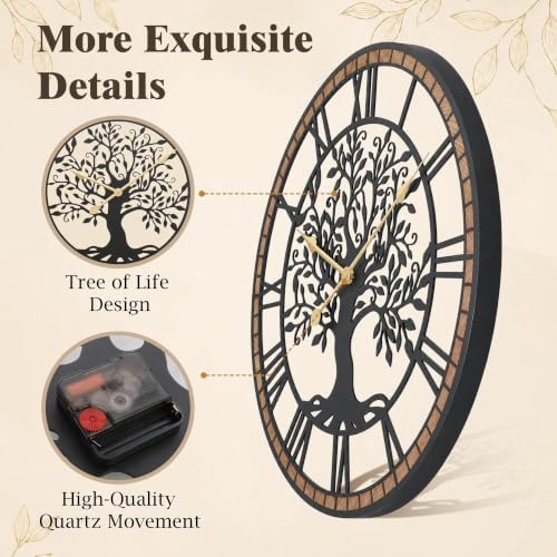 Micasso Large Wall Clock Decorative: 21 Inch Tree of Life Battery Operated - Image 4