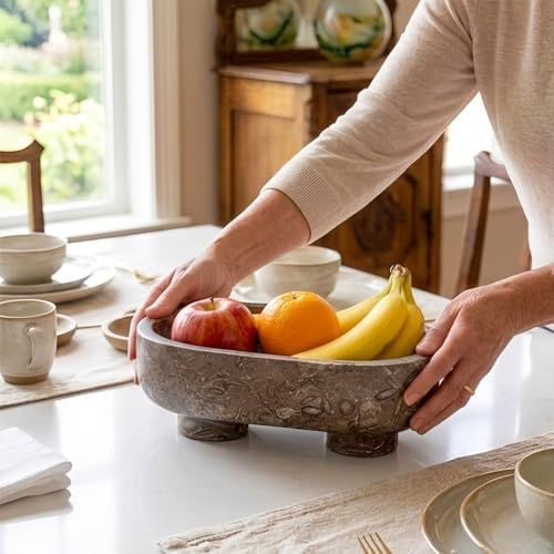 Radicaln Marble Oval Bowl with Stand 10" Decorative Bowl for Table Decor - Image 2